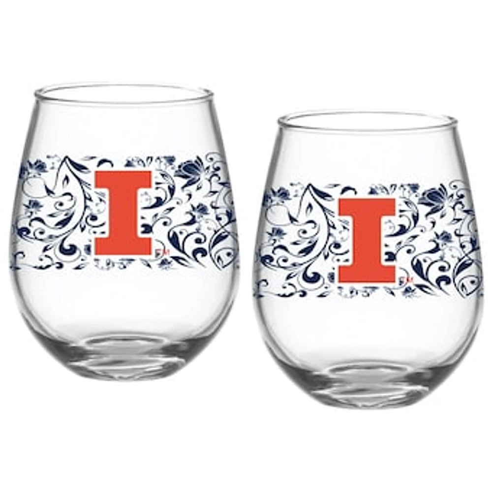 Illinois Fighting Illini Two-Pack 15oz. Floral Stemless Glass Set