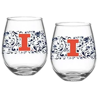 Illinois Fighting Illini Two-Pack 15oz. Floral Stemless Glass Set