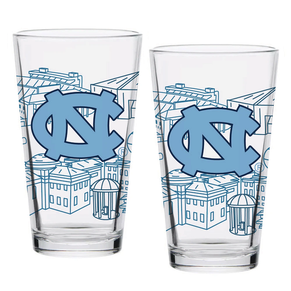 North Carolina Tar Heels Two-Pack 16oz. Campus Line Art Pint Glass Set