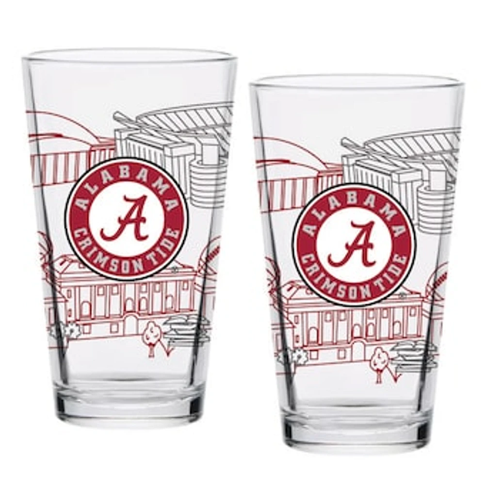 Alabama Crimson Tide Two-Pack 16oz. Campus Line Art Pint Glass Set