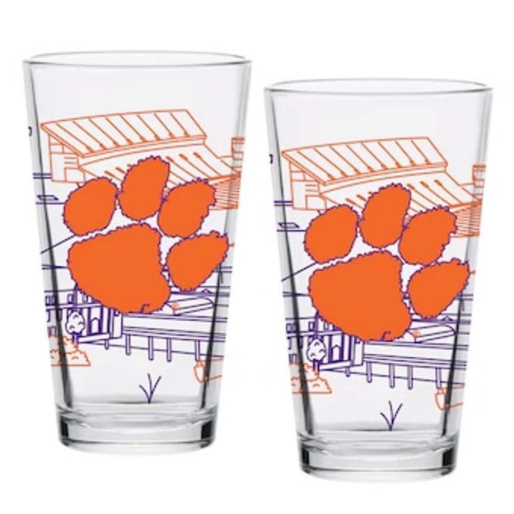 Clemson Tigers Two-Pack 16oz. Campus Line Art Pint Glass Set