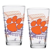 Clemson Tigers Two-Pack 16oz. Campus Line Art Pint Glass Set