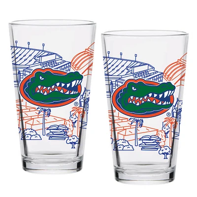 Florida Gators Two-Pack 16oz. Campus Line Art Pint Glass Set