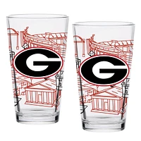 Georgia Bulldogs Two-Pack 16oz. Campus Line Art Pint Glass Set