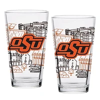 Oklahoma State Cowboys Two-Pack 16oz. Campus Line Art Pint Glass Set