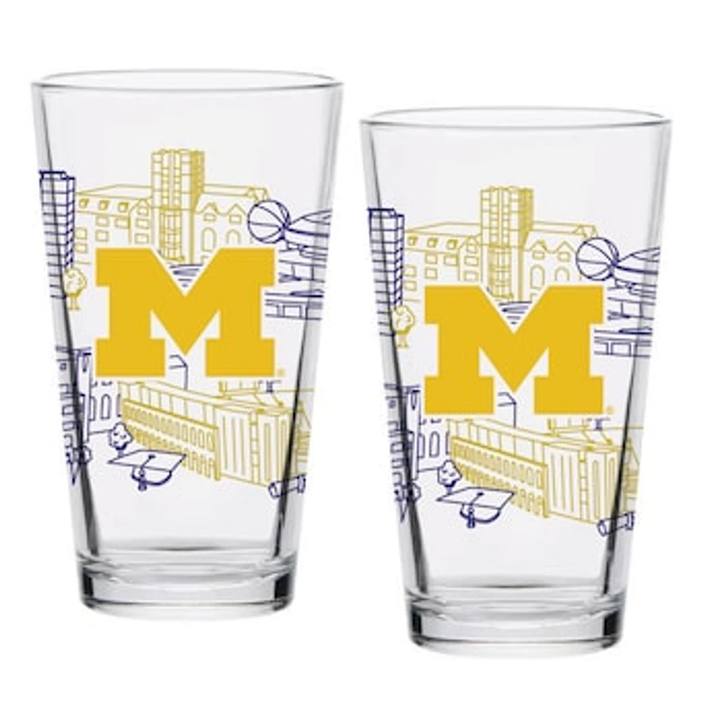 Michigan Wolverines Two-Pack 16oz. Campus Line Art Pint Glass Set