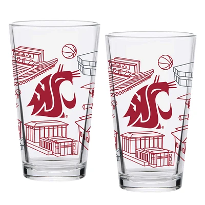 Washington State Cougars Two-Pack 16oz. Campus Line Art Pint Glass Set