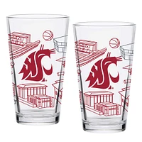 Washington State Cougars Two-Pack 16oz. Campus Line Art Pint Glass Set