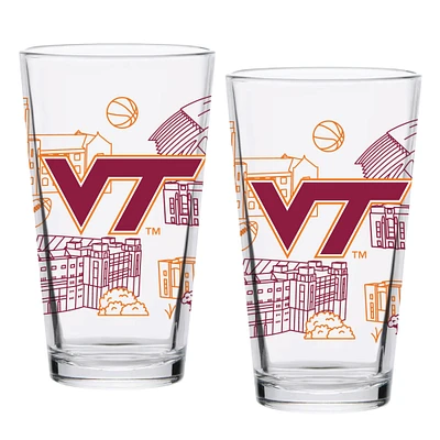 Virginia Tech Hokies Two-Pack 16oz. Campus Line Art Pint Glass Set