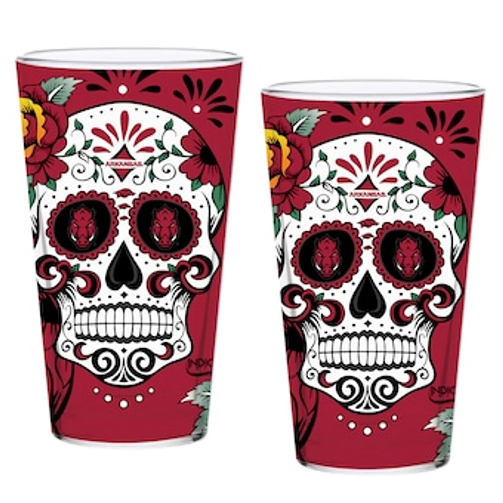 Arkansas Razorbacks Two-Pack 16oz. Dia De Los Muertos Pint Glass Set