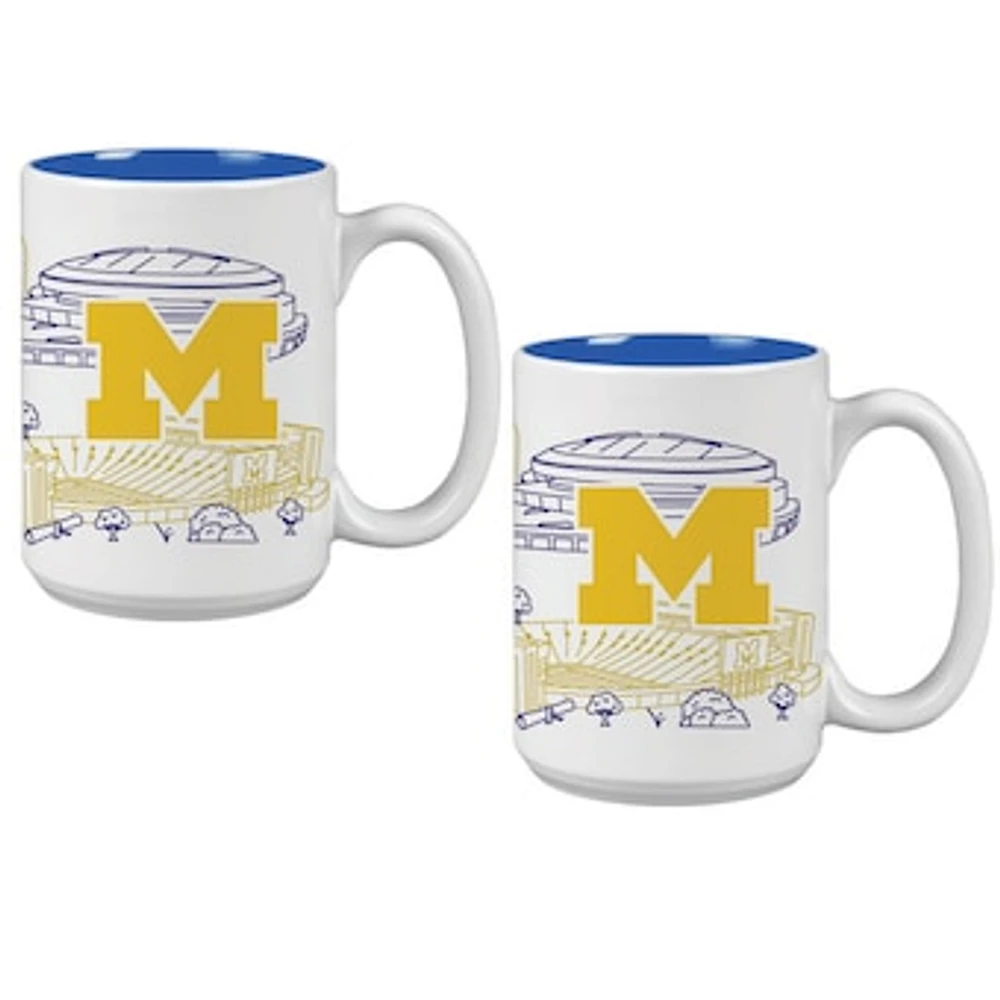 Michigan Wolverines 15oz. Campus Line Art Coffee Mug Two-Pack