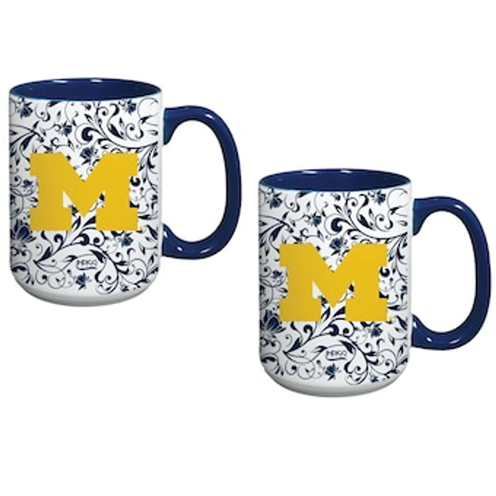 Michigan Wolverines Two-Pack Floral Mug Set