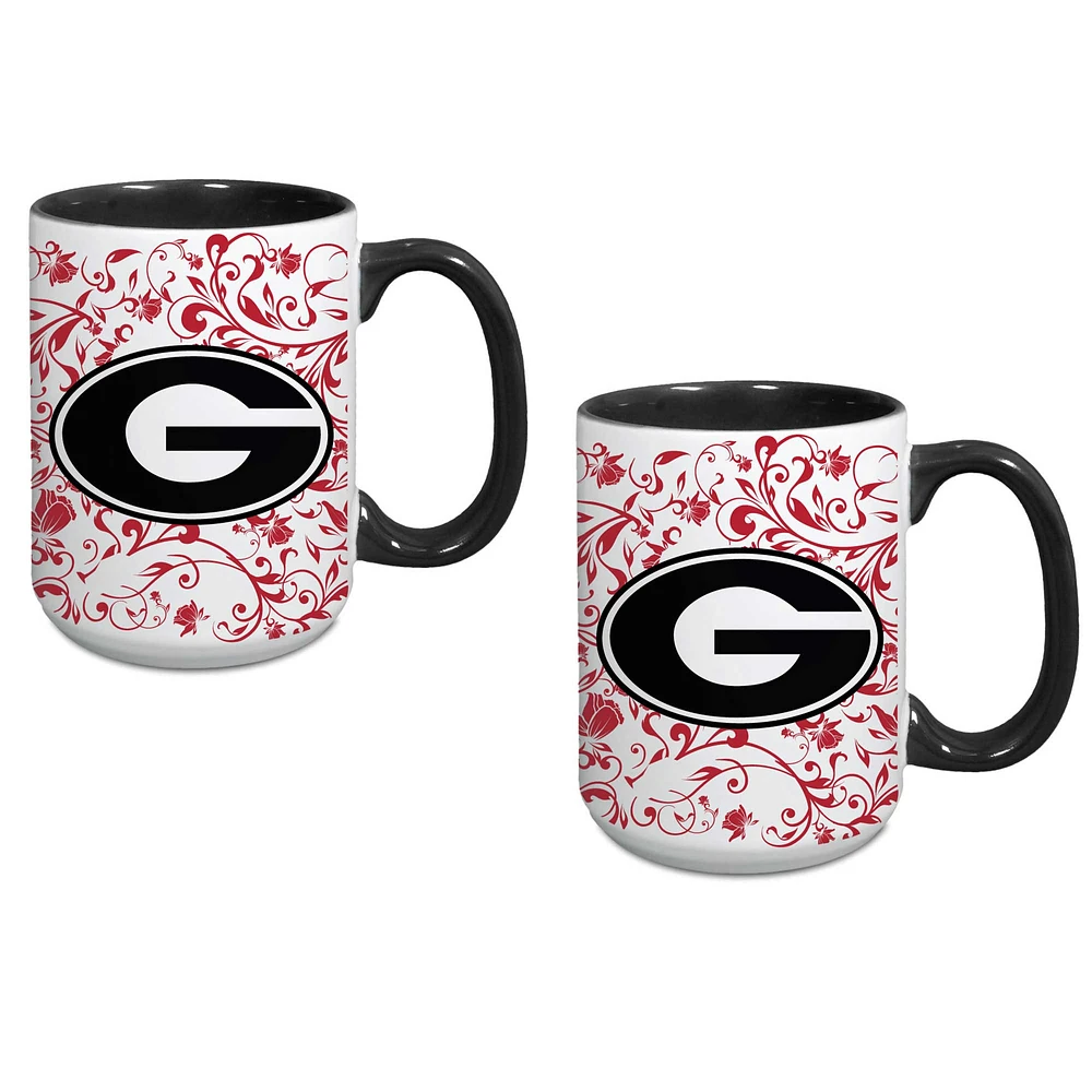 Georgia Bulldogs Two-Pack Floral Mug Set