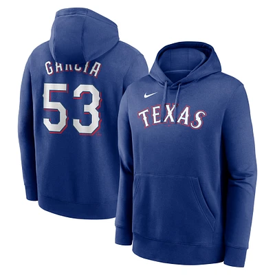 Men's Nike Adolis Garcia Royal Texas Rangers Player Name & Number Club Pullover Hoodie