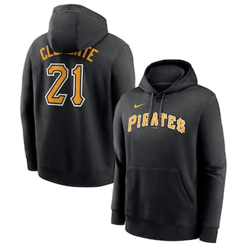 Men's Nike Roberto Clemente Black Pittsburgh Pirates Player Name & Number Club Pullover Hoodie