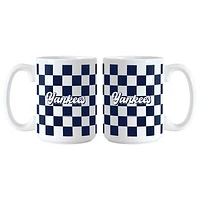 New York Yankees 2-Pack 15oz. Checkered Wordmark Mug Set