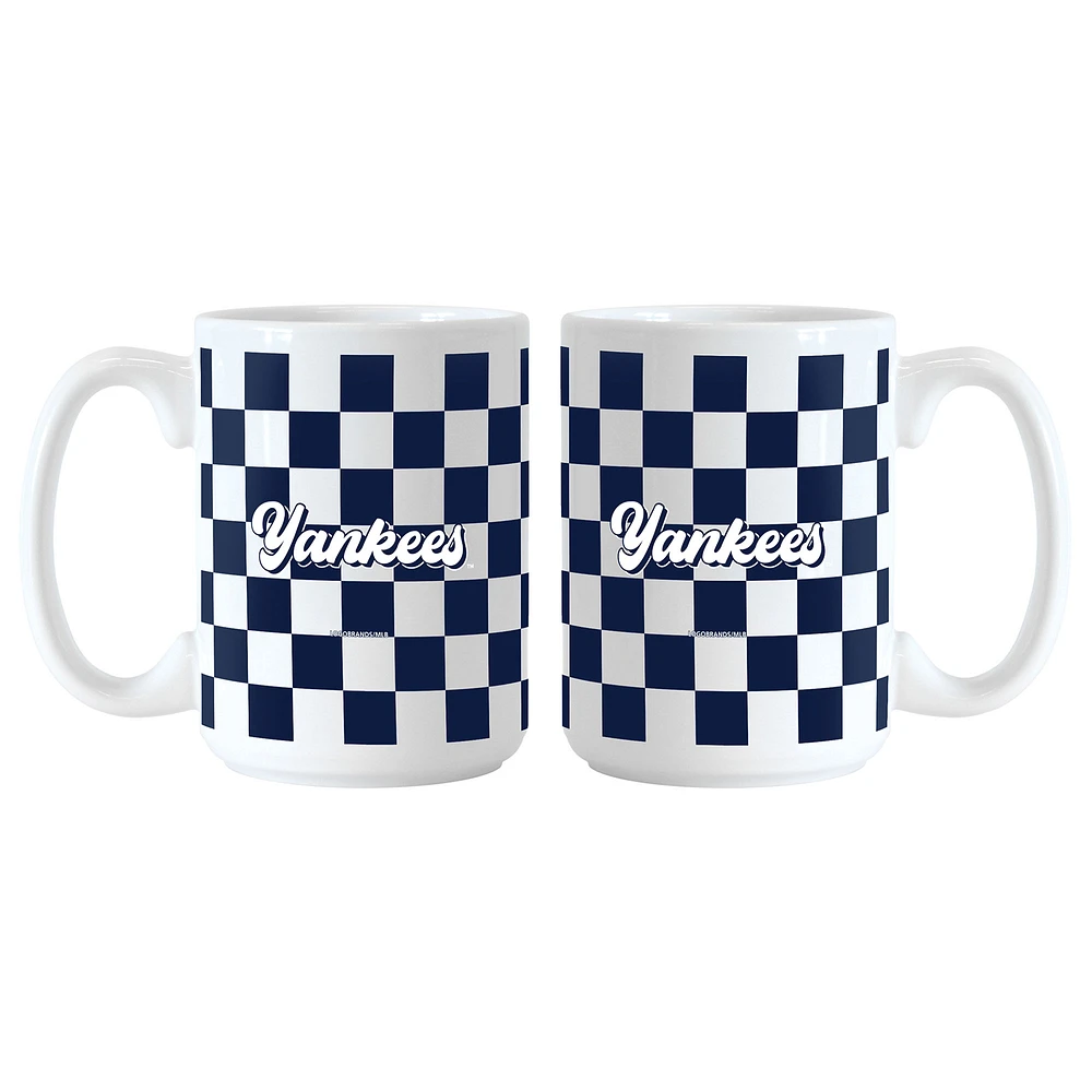 New York Yankees 2-Pack 15oz. Checkered Wordmark Mug Set