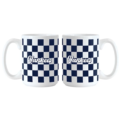 New York Yankees 2-Pack 15oz. Checkered Wordmark Mug Set