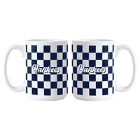 New York Yankees 2-Pack 15oz. Checkered Wordmark Mug Set