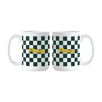 Logo Brands Green Bay Packers 2-Pack 15oz. Checkered Wordmark Mug Set