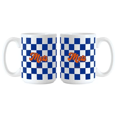 New York Mets 2-Pack 15oz. Checkered Wordmark Mug Set