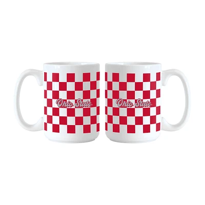 Logo Brands Ohio State Buckeyes 2-Pack 15oz. Checkered Wordmark Mug Set