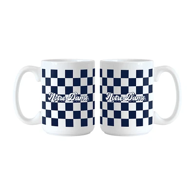 Logo Brands Notre Dame Fighting Irish 2-Pack 15oz. Checkered Wordmark Mug Set