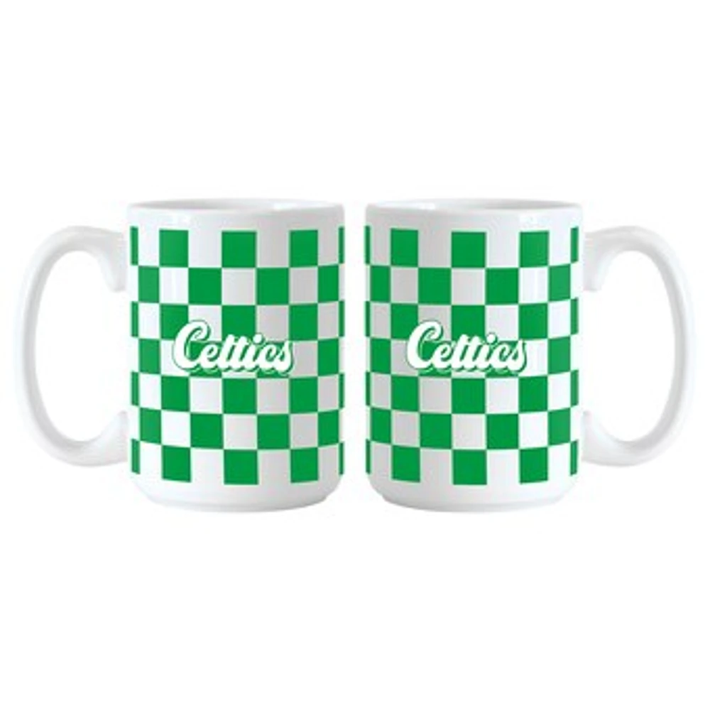 Boston Celtics 2-Pack 15oz. Checkered Wordmark Mug Set