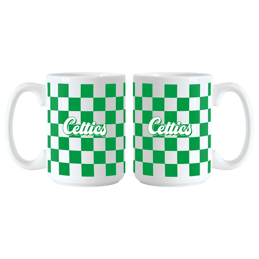 Boston Celtics 2-Pack 15oz. Checkered Wordmark Mug Set