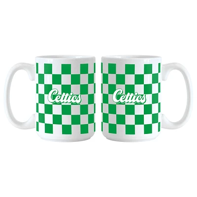 Boston Celtics 2-Pack 15oz. Checkered Wordmark Mug Set