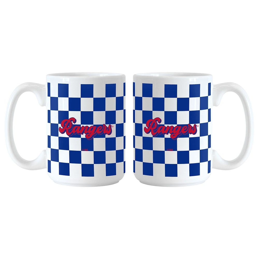 New York Rangers 2-Pack 15oz. Checkered Wordmark Mug Set