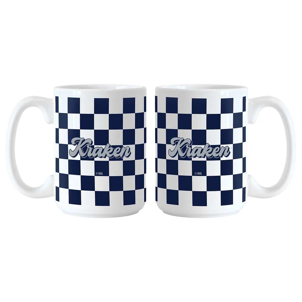 Seattle Kraken 2-Pack 15oz. Checkered Wordmark Mug Set