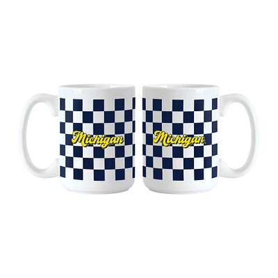 Logo Brands Michigan Wolverines 2-Pack 15oz. Checkered Wordmark Mug Set