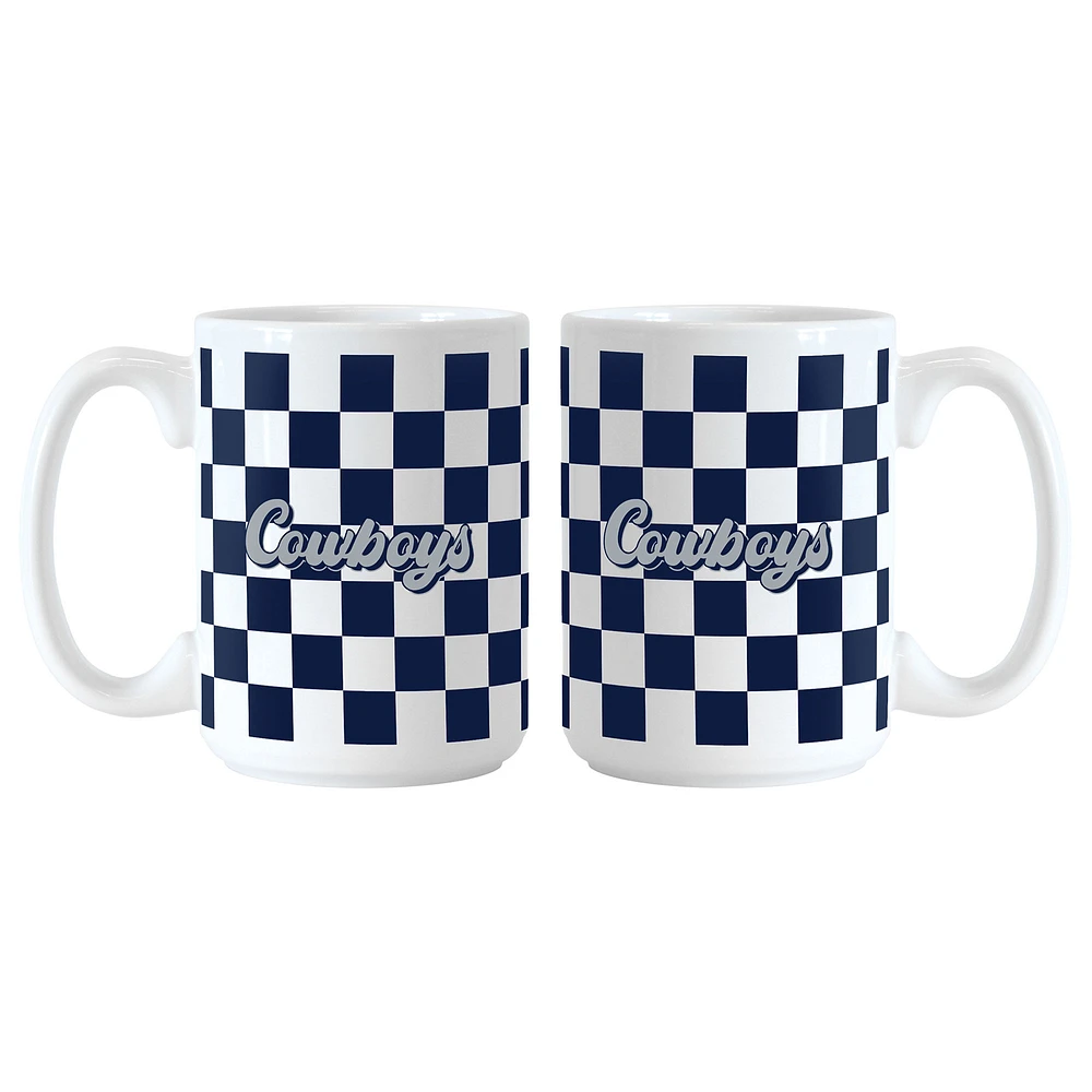 Dallas Cowboys 2-Pack 15oz. Checkered Wordmark Mug Set