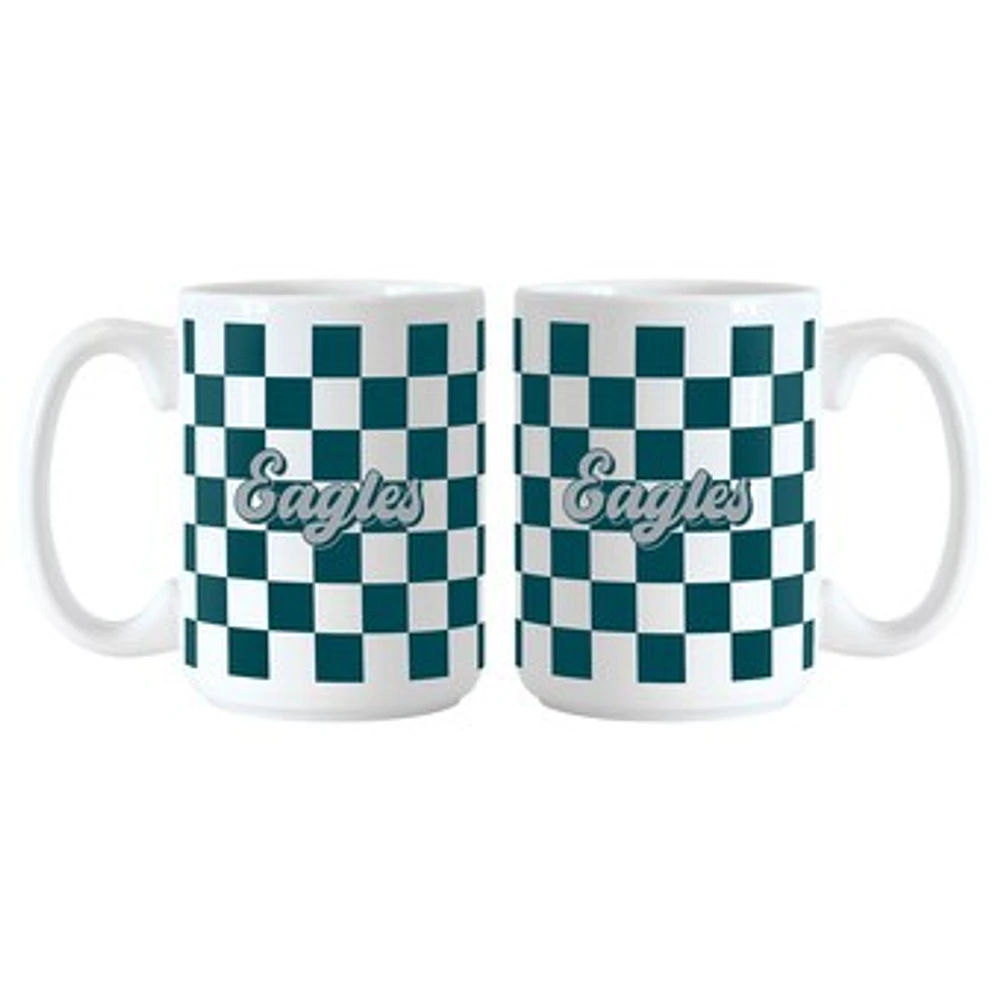 Philadelphia Eagles 2-Pack 15oz. Checkered Wordmark Mug Set