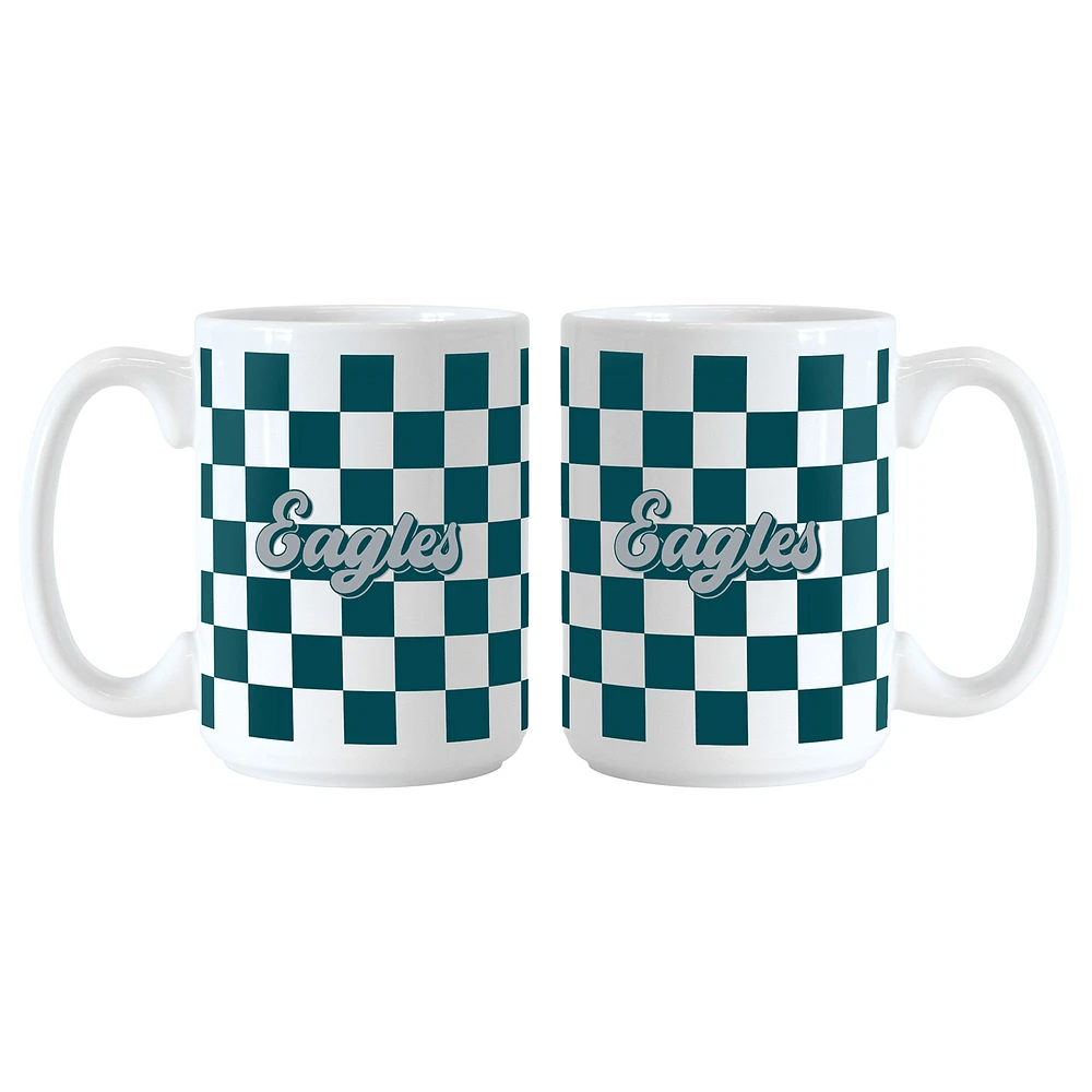 Philadelphia Eagles 2-Pack 15oz. Checkered Wordmark Mug Set