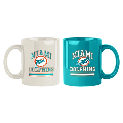 Miami Dolphins 2-Pack 15oz. Checkered Wordmark Mug Set