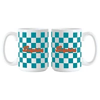 Miami Dolphins 2-Pack 15oz. Checkered Wordmark Mug Set