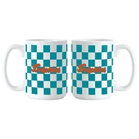 Miami Dolphins 2-Pack 15oz. Checkered Wordmark Mug Set