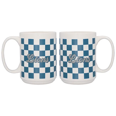 Logo Brands Detroit Lions 2-Pack 15oz. Checkered Wordmark Mug Set