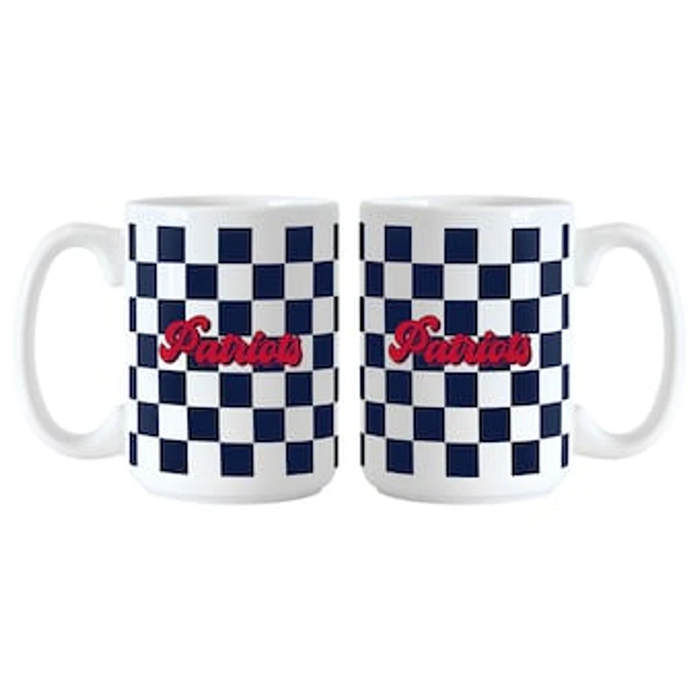 New England Patriots 2-Pack 15oz. Checkered Wordmark Mug Set