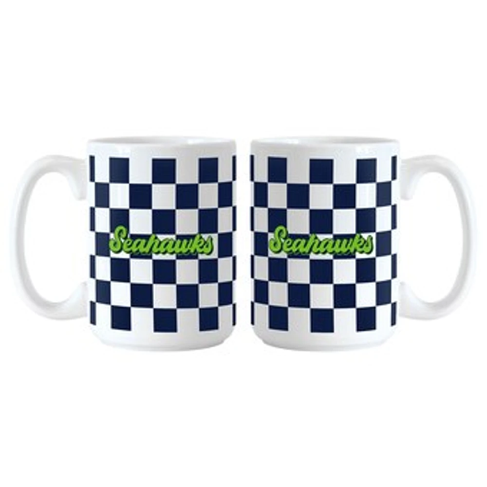 Seattle Seahawks 2-Pack 15oz. Checkered Wordmark Mug Set