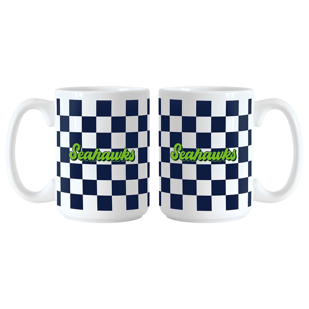 Seattle Seahawks 2-Pack 15oz. Checkered Wordmark Mug Set