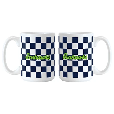 Seattle Seahawks 2-Pack 15oz. Checkered Wordmark Mug Set