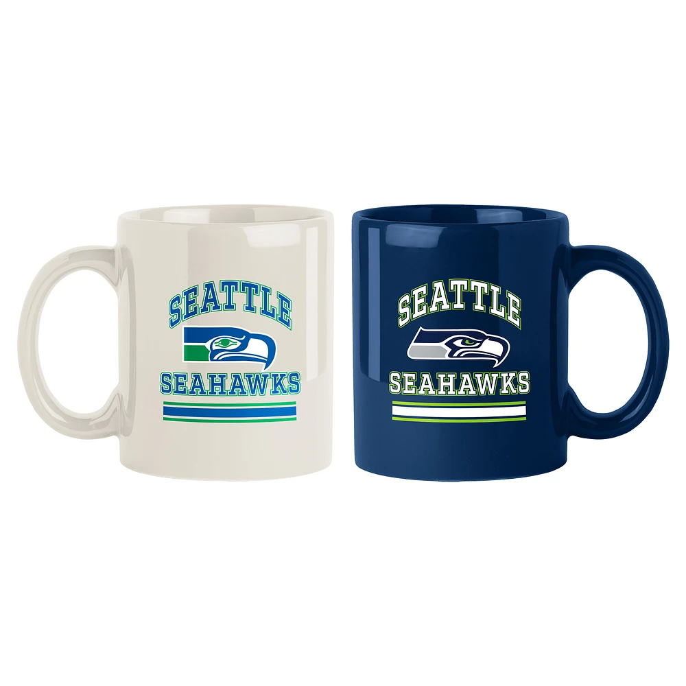 Seattle Seahawks 2-Pack 15oz. Checkered Wordmark Mug Set