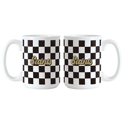 New Orleans Saints 2-Pack 15oz. Checkered Wordmark Mug Set