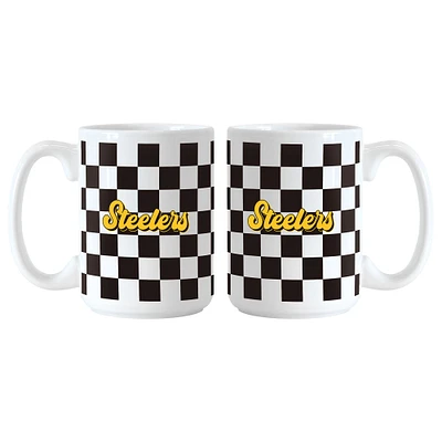 Pittsburgh Steelers 2-Pack 15oz. Checkered Wordmark Mug Set