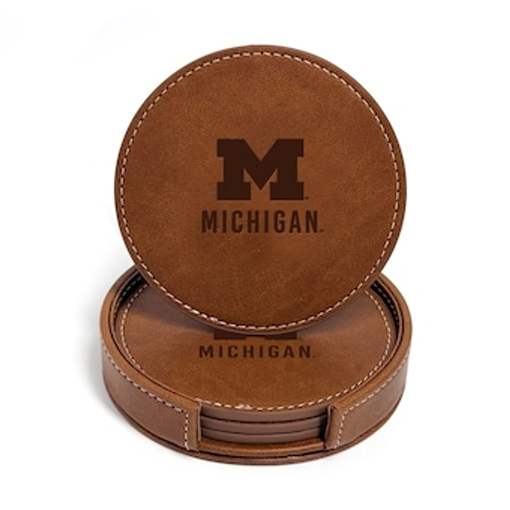 Michigan Wolverines 4-Pack Faux Leather Coaster Set