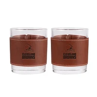 Cleveland Browns 2-Pack 12oz Rocks Glass with Leather Wrap