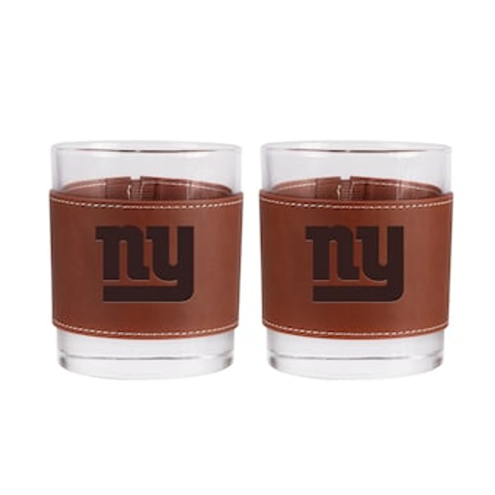 New York Giants 2-Pack 12oz Rocks Glass with Leather Wrap